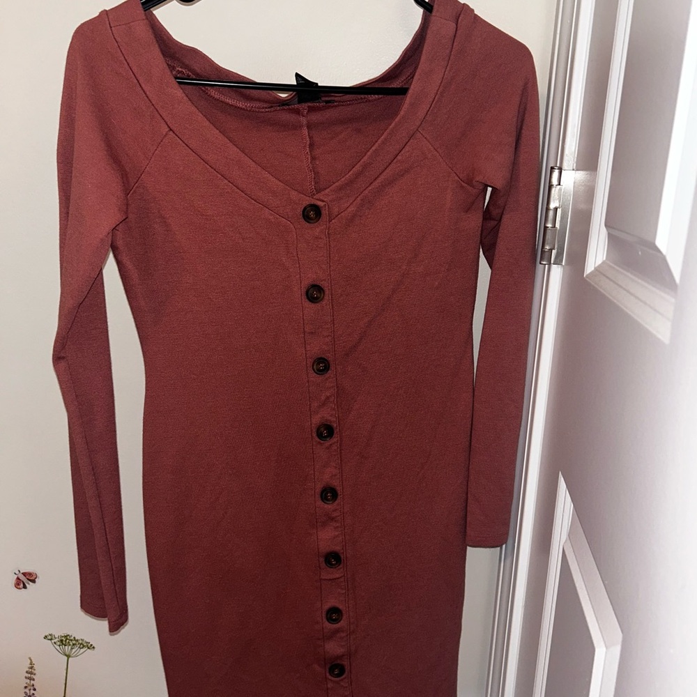 Forever 21 Long Sleeve Button-Down Dress in Rust